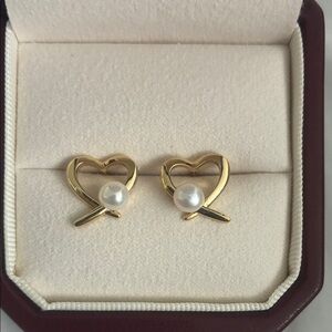 Gold Heart Pearl Earrings